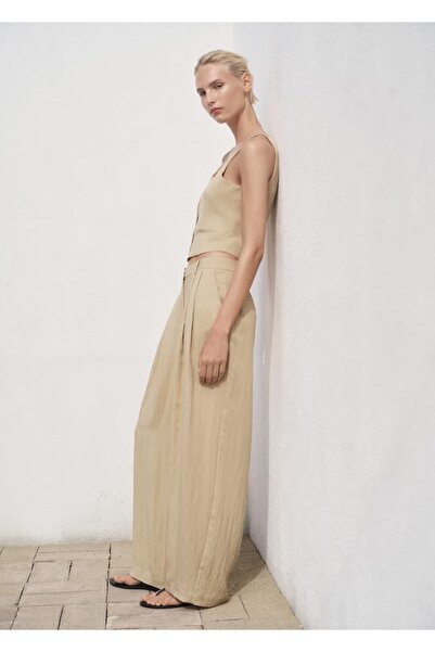 MANGO Woman Orta bel düz kesim kumaş pantolon