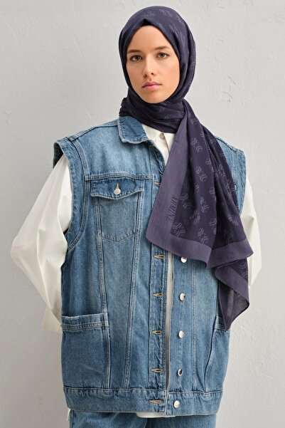 Armine Lyocell İpek Şal 1 Monogram Morcivert-3293