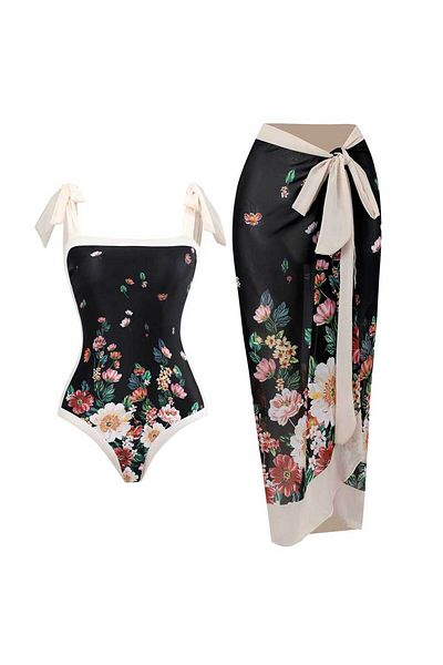 Eros Zone Premium One Piece Swimsuit With Matching Skirt, Floral Print, Size S, Floral Muse