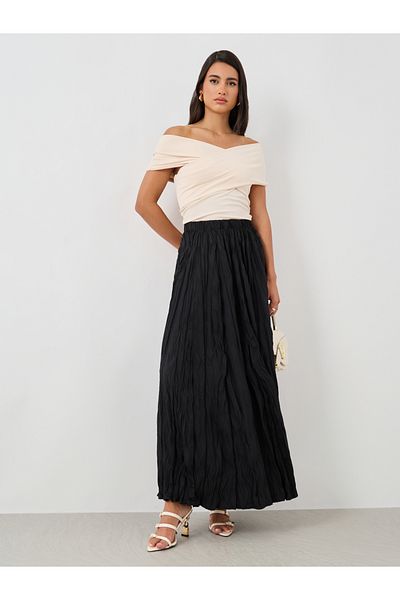 Styli Textured Elasticated Waistband A-Line Maxi Skirt