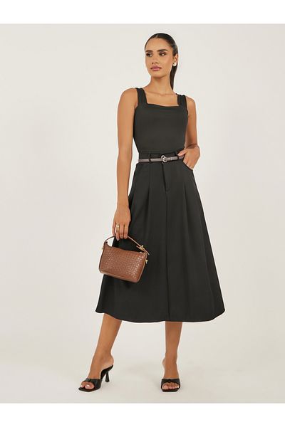 Styli Pleated Mid Rise A-Line Skirt
