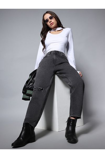 High Star By Styli Sliced Knee Relaxed Fit Cropped Jeans