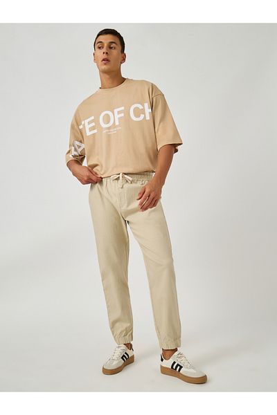 Styli Solid Relaxed Fit Elasticated Cuffed Joggers with Drawstring