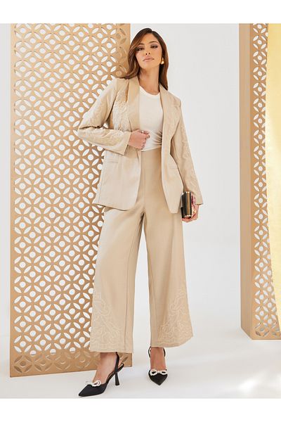 Styli Embroidered Wide Leg Tailored Pants