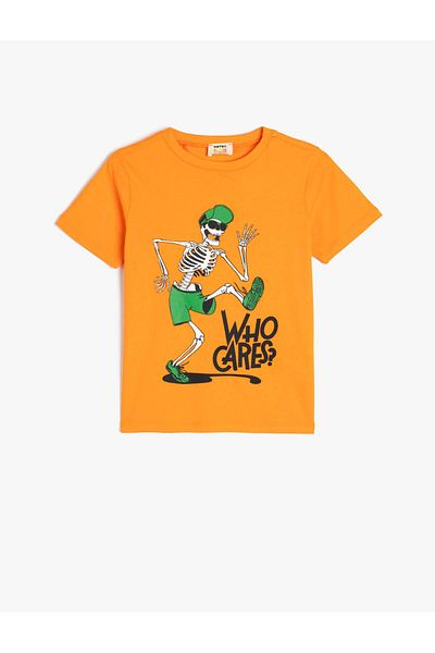 Koton Skeleton Crew Neck Printed Short Sleeve Cotton T-Shirt