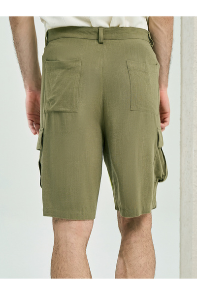 Styli Plain Linen Blend Relaxed Fit Cargo Shorts