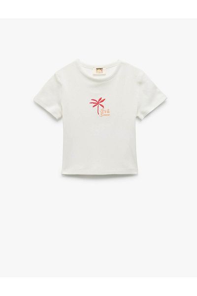Koton Crew Neck Short Sleeve Cotton Palm Printed T-Shirt