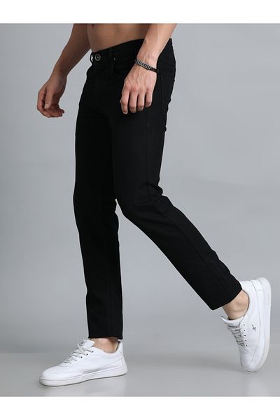 Bushirt By Styli بنطال جينز سادة متوسط الارتفاع بقصّة عادية