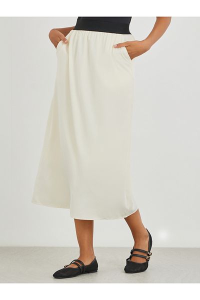 Styli Contrast Waistband Solid Midi Skirt