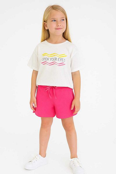 Çikoby Girl's Printed T-Shirt Elastic Waist Shorts Set