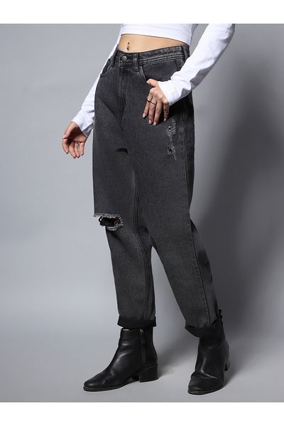 High Star By Styli Sliced Knee Relaxed Fit Cropped Jeans