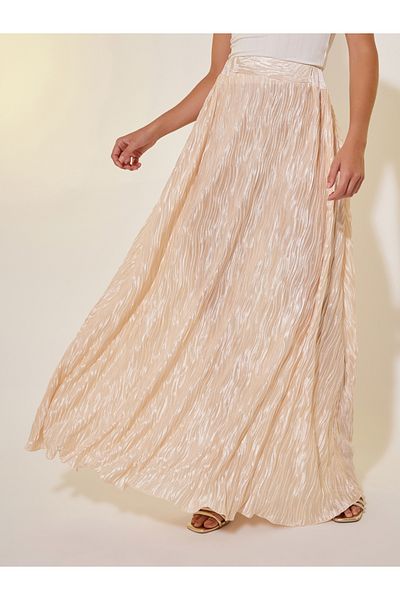 Styli Solid Pleated A-Line Maxi Skirt