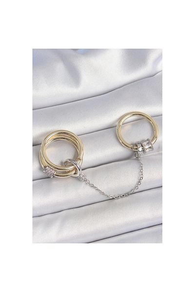 Skygo Brass Mix Color Zircon Stone Chain Women's Ring Set - Tj-Byk3753