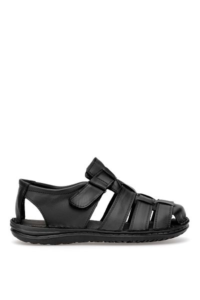 Ayakkabı Fuarı Elite Slcmf01C Men's Genuine Leather Flat Sandals Black