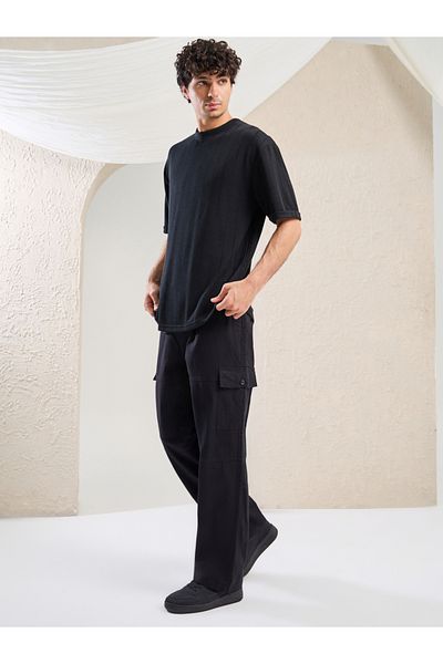 Styli Premium Panelled Stretch Slub Woven Cargo Relaxed Pants