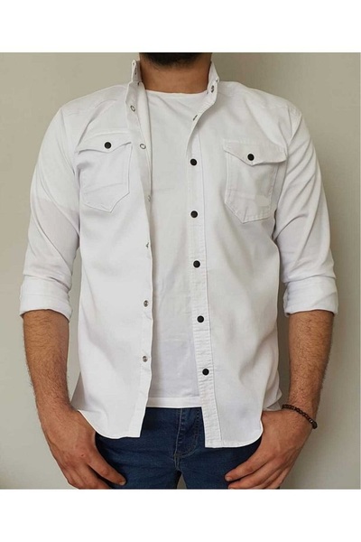 tomıross Cămașă din denim din bumbac, confortabilă, elastică, cu croială slim...