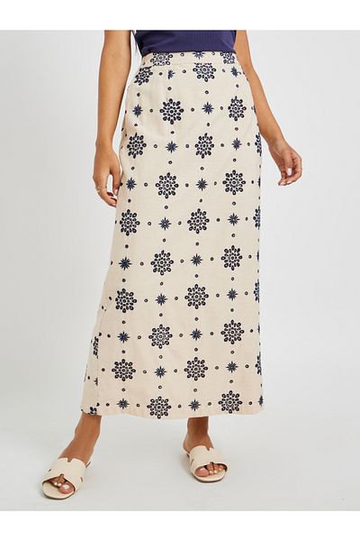 Styli Schiffli Elastic Waistband A-Line Skirt