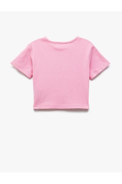 Koton Cotton Short Sleeve Crew Neck Camisole Teddy Bear Printed Crop T-Shirt