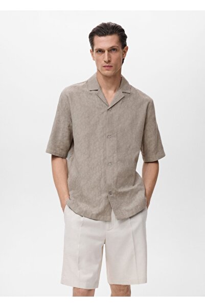 MANGO Man %100 pamuklu işlemeli gömlek