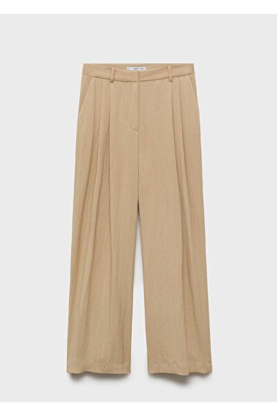 MANGO Woman Orta bel düz kesim kumaş pantolon