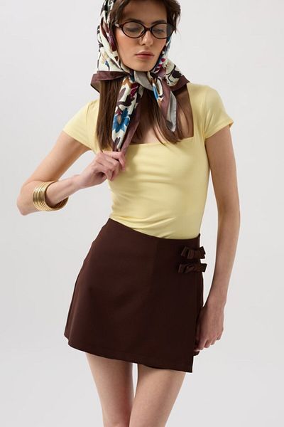 D&M Life Collection Bow Detail Mini Skirt - 36 - Brown