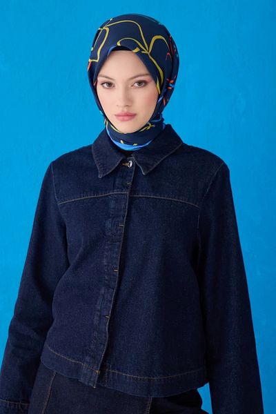Belli Eșarfă din mătase twill 4113D model în dungi bleumarin - multicolor