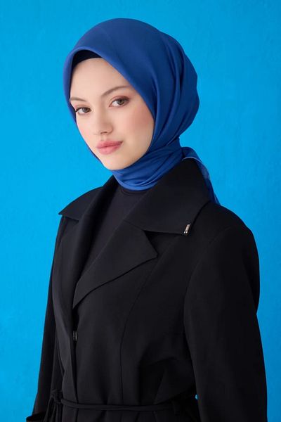 Belli Eșarfă din mătase twill 4129D Culoare uni Indigo-53