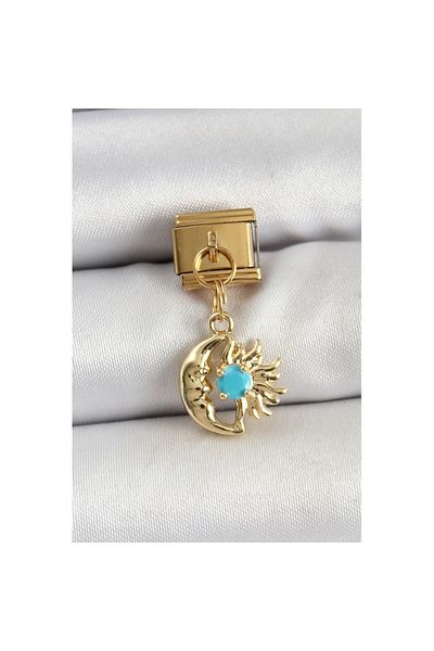 Skygo 316L Steel Dangle Moon and Sun Model Gold Color Nomination Charm - Tj-Bc1435
