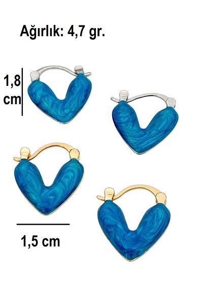 Siya Silver Blue Enamel Minimal Steel Heart Earrings