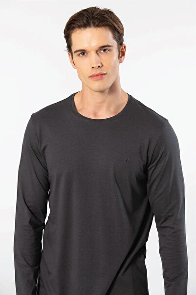 Cacharel Men's 50% Modal, 50% Cotton Crew Neck Long Sleeve T-Shirt