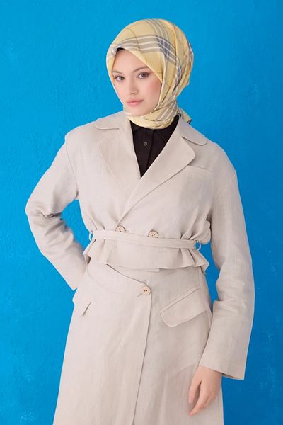 Belli Twill μεταξωτό φουλάρι 4122D καρό μοτίβο κίτρινο-32