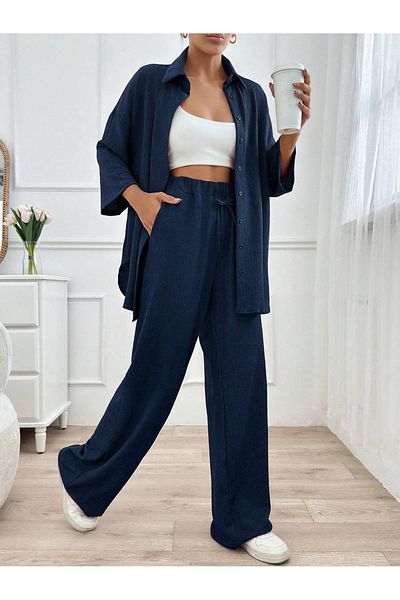 only moon Women's Wear Wrinkle Fabric Shirt-Pants Two-Piece Suit Suitable for Tesetture