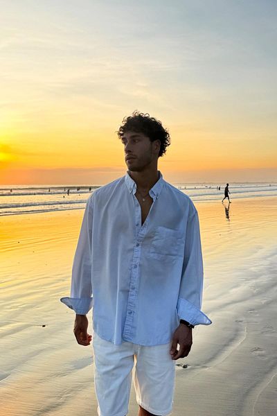 Flaw Wear Blue Oversize Linen Shirt with Front Pocket