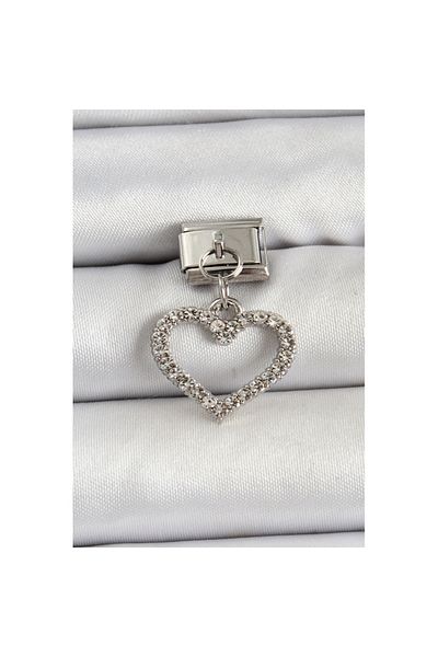 Skygo 316L Steel Dangle Zircon Stone Heart Model Silver Color Nomination Charm - Tj-Bc1483