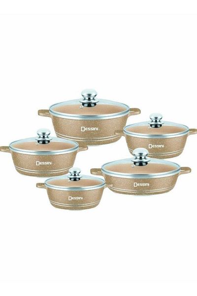 Dessini 10-Piece Granite Non Stick Cookware Set, Beige