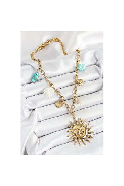Skygo 316L Steel Gold Color Sun and Seashells Concept Women Necklace - Tj-Bko10293