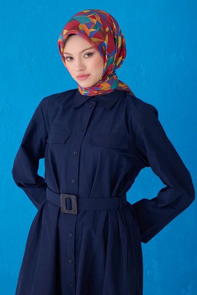 Belli Μεταξωτό μαντίλι Twill 4106D Γεωμετρικό σχέδιο Μωβ-Κοραλί-50