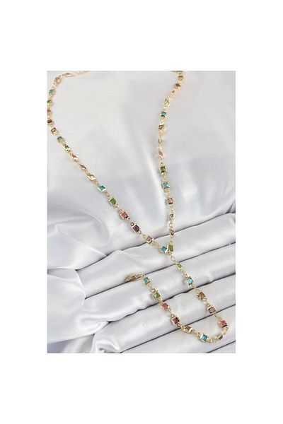 Skygo Brass Assorti Square Model Gold Color Zircon Stone Y Necklace - Tj-Bko10254