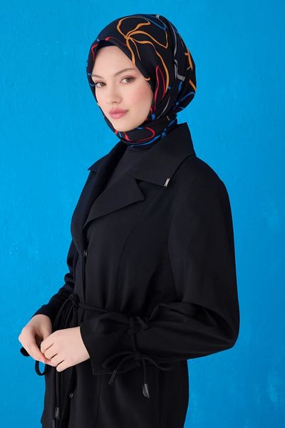 Belli Eșarfă din mătase twill 4113D model dungi negru - multicolor