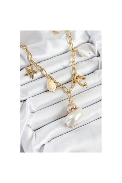Skygo 316L Steel Gold Color Sea Shell and Star Concept Women's Necklace - Tj-Bko10292
