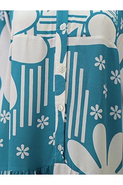 Modamorfo Φόρεμα από βαμβακερό πολυβισκόνη με μισό κουμπί - Μέντα