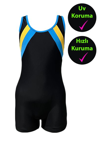 CUPSEA New Girl's Swimmer with Shorts Blue Piping Swimsuit 40 Factor Sun Uv Protection