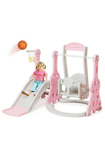 FULLJOY Slide with swing, climbing ladder and basketball ring 4*1, 138*118*110 cm