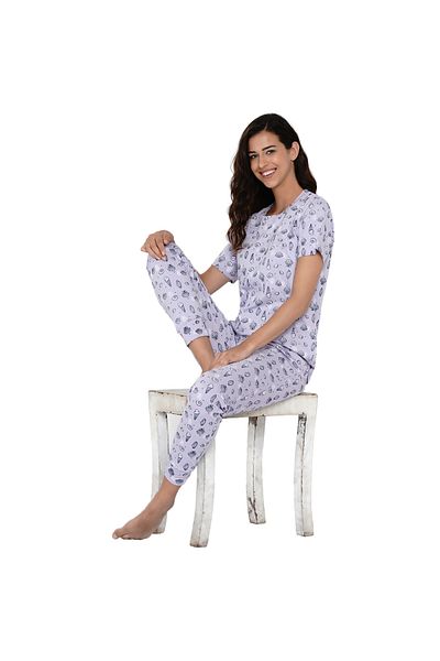 LAUREN SMITH Women's Pajama Set Half Sleeve Top with pants 2 Piece Sleepwear Cotton Ladies Soft Pjs Lounge Set