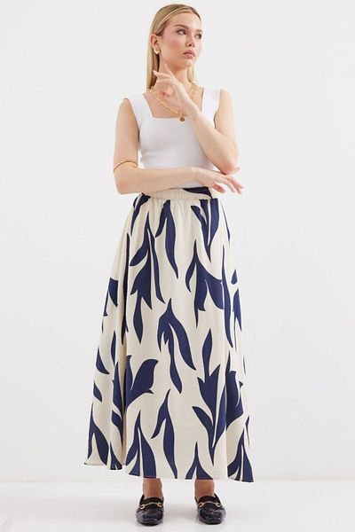 D&M Life Collection 8028 Patterned Long Skirt - Navy Blue
