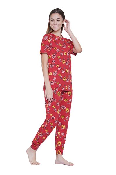 LAUREN SMITH Women's Pajama Set Half Sleeve Top with pants 2 Piece Sleepwear Cotton Ladies Soft Pjs Lounge Set