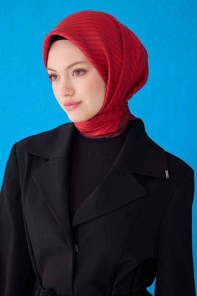 Belli Eșarfă din mătase twill 4115D model în dungi Roșu Claret-