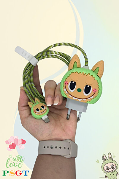 PSGT Labubu Iphone 18w/20w Uyumlu Şarj Kılıfı, Şarj Kablosu Örme Aparatı, Top...