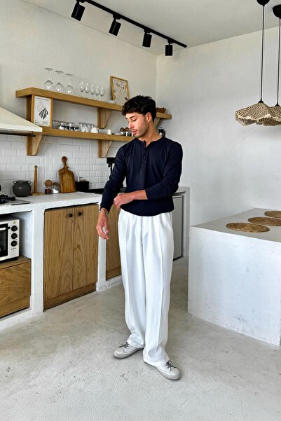 Flaw Wear Navy Blue Buttoned Long Sleeve T-Shirt