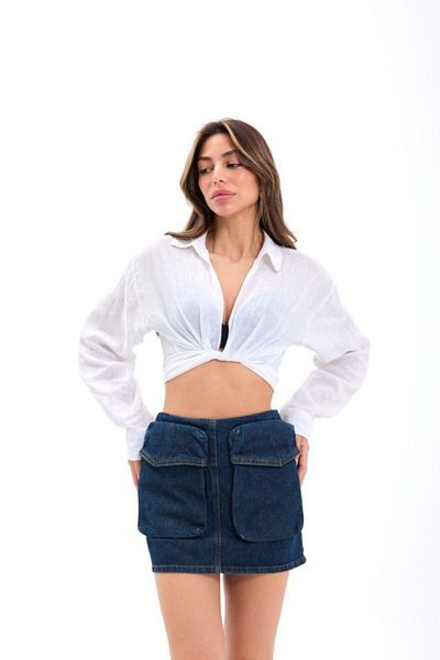 D&M Life Collection 7392 Denim Skirt-Blue - L - Blue